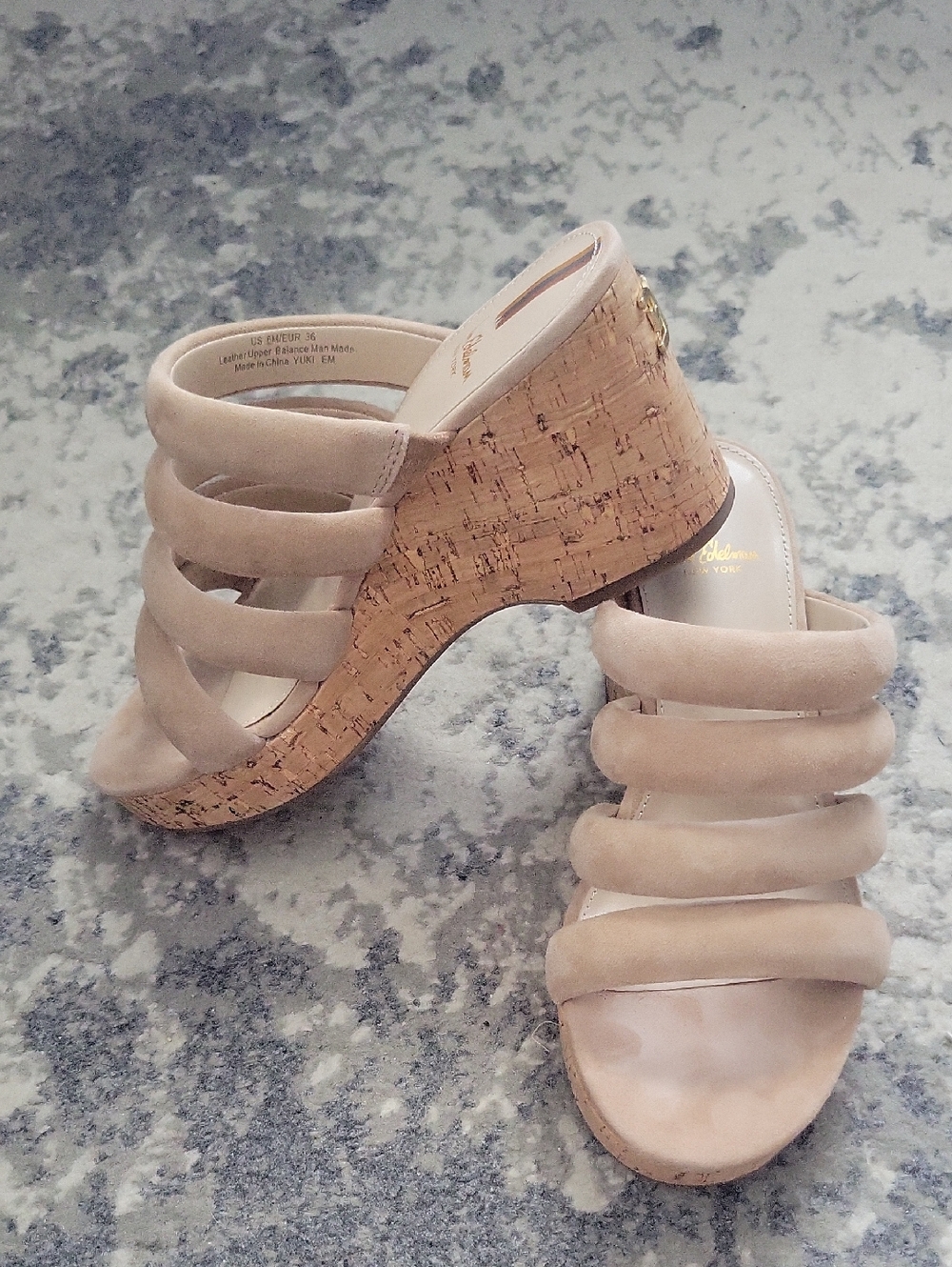 Sam Edelman Nude Beige Cork Wedge Slide Mules - Picture 4 of 10